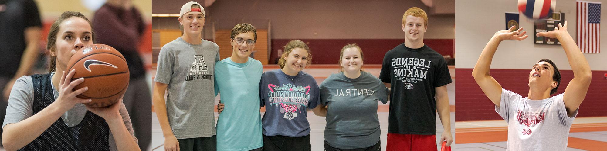 Three scenes of students participating in intramural activities